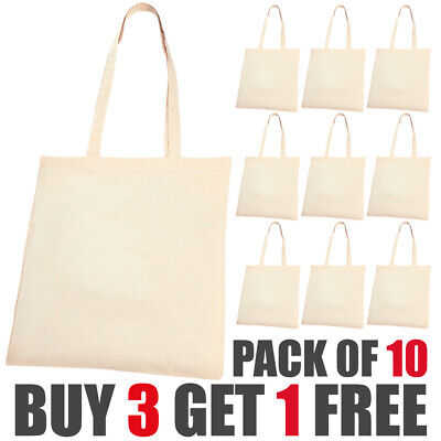 10 Plain Eco Natural Cotton Shopping shoulder Tote Bags Ideal for Decorating - Görsel 1
