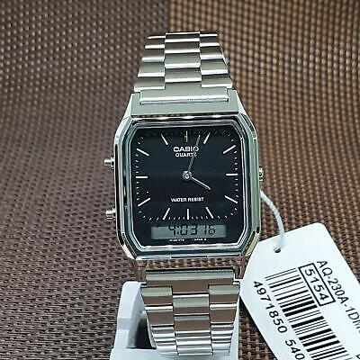 Casio AQ-230A-1D Vintage Retro Stainless Steel Black Dial Alarm Men's Watch - Görsel 1