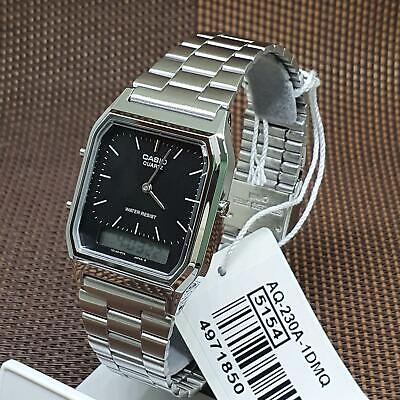 Casio AQ-230A-1D Vintage Retro Stainless Steel Black Dial Alarm Men's Watch - Görsel 2