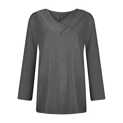 Women Button V Neck Long Sleeve Tops Fall Clothes Pullover Shirts Blouse Tunic - Görsel 9