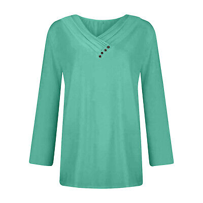 Women Button V Neck Long Sleeve Tops Fall Clothes Pullover Shirts Blouse Tunic - Görsel 11