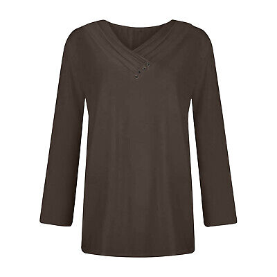 Women Button V Neck Long Sleeve Tops Fall Clothes Pullover Shirts Blouse Tunic - Görsel 12