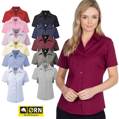 Ladies Womens Plain Short Sleeve Work Shirt Collar Office Blouse Plus Sizes 6-30 - Görsel 1