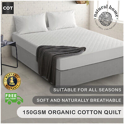 Natural Home Breathable 100% Organic Cotton Quilted Mattress Protector Cot - Görsel 1