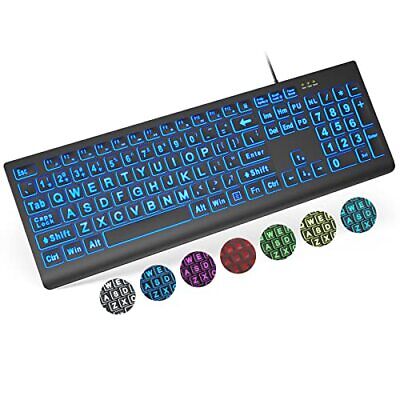 Large Print Backlit Keyboard Wired USB Lighted Computer Keyboard with 7-Color & - Görsel 1