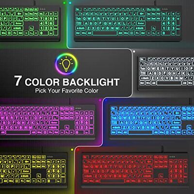 Large Print Backlit Keyboard Wired USB Lighted Computer Keyboard with 7-Color & - Görsel 3
