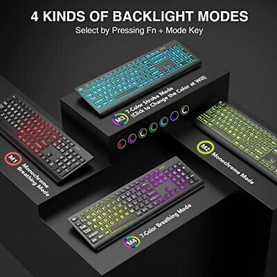 Large Print Backlit Keyboard Wired USB Lighted Computer Keyboard with 7-Color & - Görsel 4
