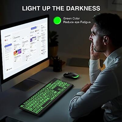 Large Print Backlit Keyboard Wired USB Lighted Computer Keyboard with 7-Color & - Görsel 6