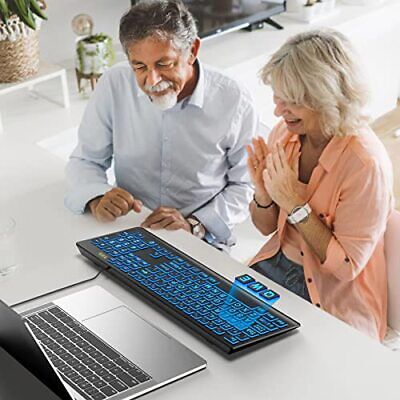 Large Print Backlit Keyboard Wired USB Lighted Computer Keyboard with 7-Color & - Görsel 8
