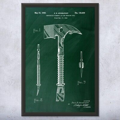 Framed Firemans Axe Wall Art Print Fire Station Art Firefighter Gift - Görsel 1