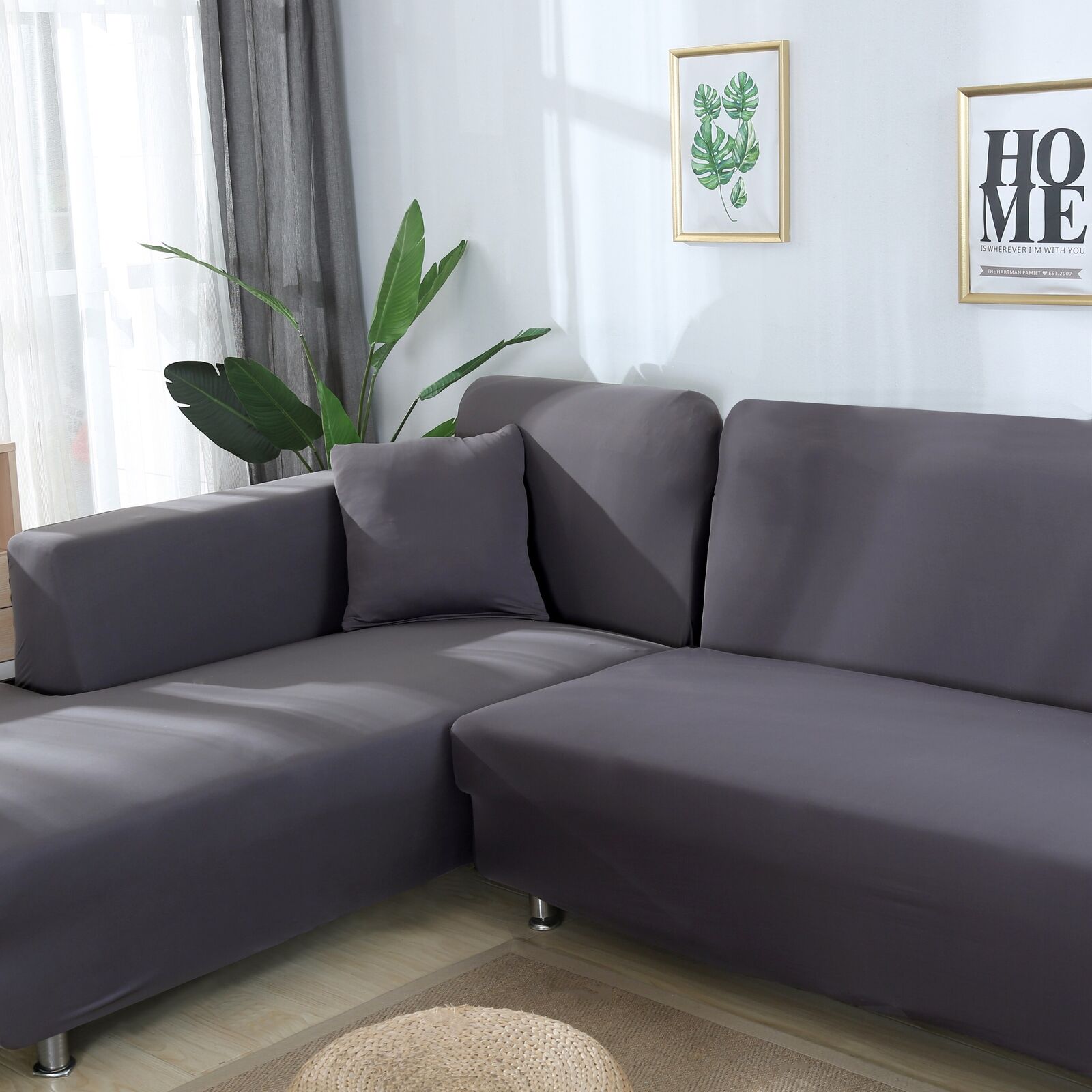 Solid Color Stretch Sofa Covers Corner Couch Cover ArmChair Cover 1/2/3/4 Seater - Görsel 3