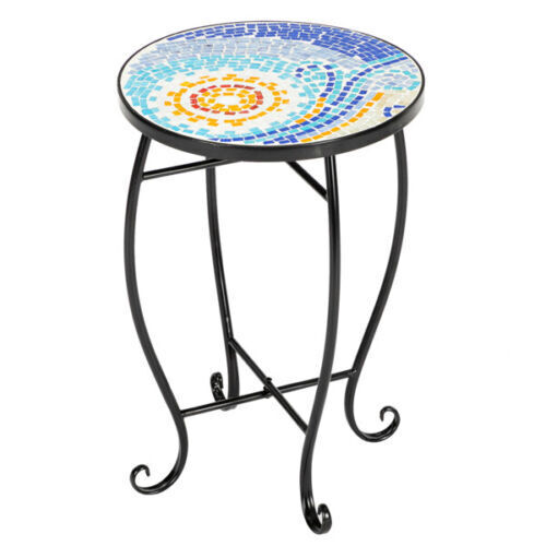Blue Hawaiian Inlaid Color Glass Sun Mosaic Round Terrace Bistro Table R& - Görsel 1