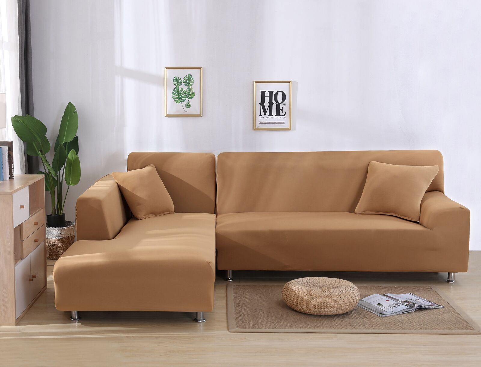 Solid Color Stretch Sofa Covers Corner Couch Cover ArmChair Cover 1/2/3/4 Seater - Görsel 9