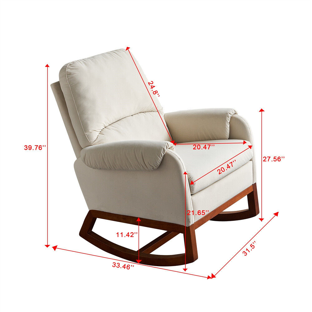 20.47" Velvet Rocking Chair Sofa Armchair for Living Room Reading Room Beige - Görsel 2