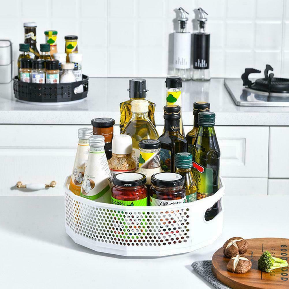 Kitchen Rotating Shelf Cupboard Spice Jars Dispenser Storage Tray Organiser D2G3 - Görsel 1