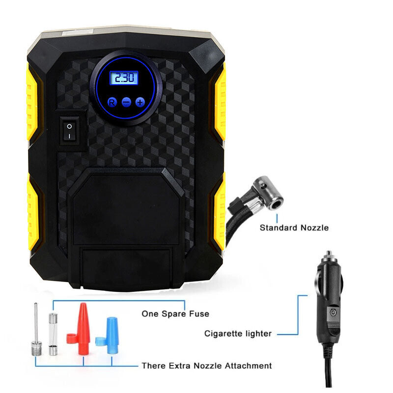 2PCS Car Inflator Pump Tire Pump Car Portable Emergency with Light Digital Model - Görsel 4