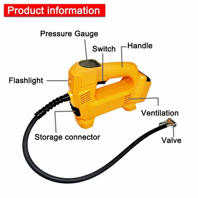 Electric Air Pump Cordless Air Inflator Air Compressor with LED Light For Dewalt - Görsel 4