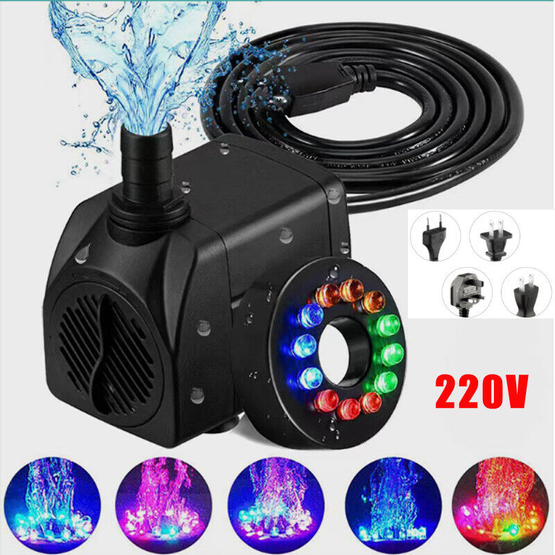 Submersible Water Pump With 12 LED 25W Lights For Garden Pond Tank Fountain Pool - Görsel 1