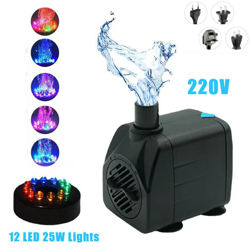 Submersible Water Pump With 12 LED 25W Lights For Garden Pond Tank Fountain Pool - Görsel 2