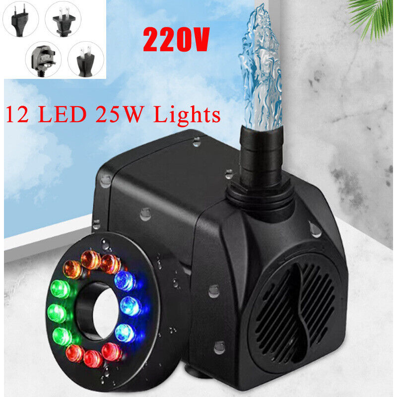 Submersible Water Pump With 12 LED 25W Lights For Garden Pond Tank Fountain Pool - Görsel 6
