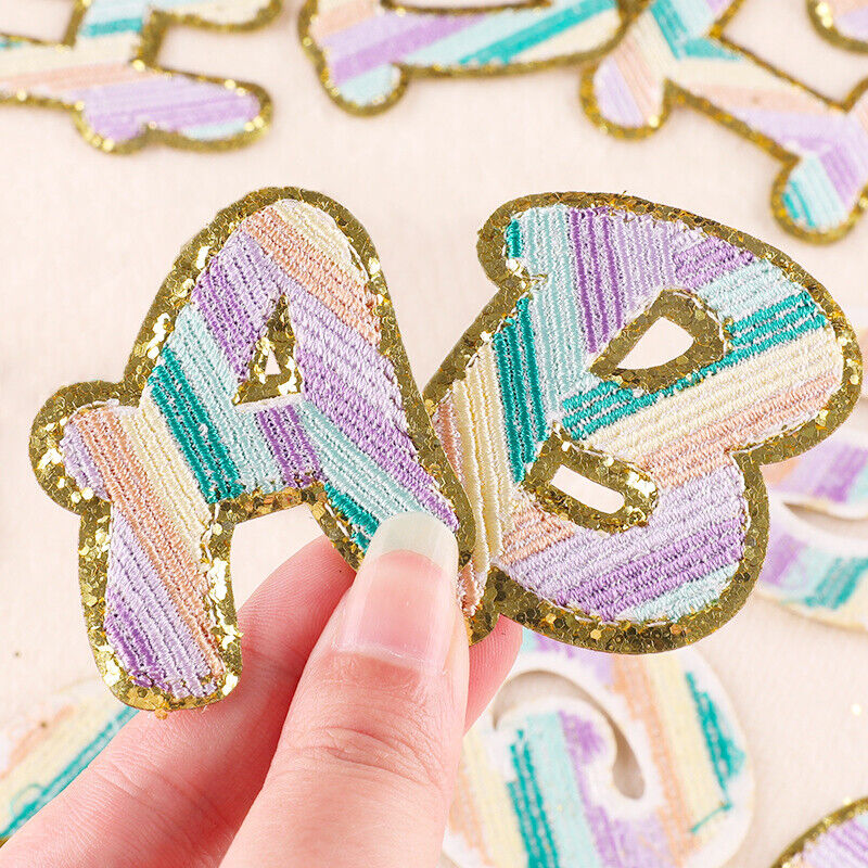 Alphabet A to Z Letters Iron on Patch Glitter Leather Embroidered Badge Applique - Görsel 1