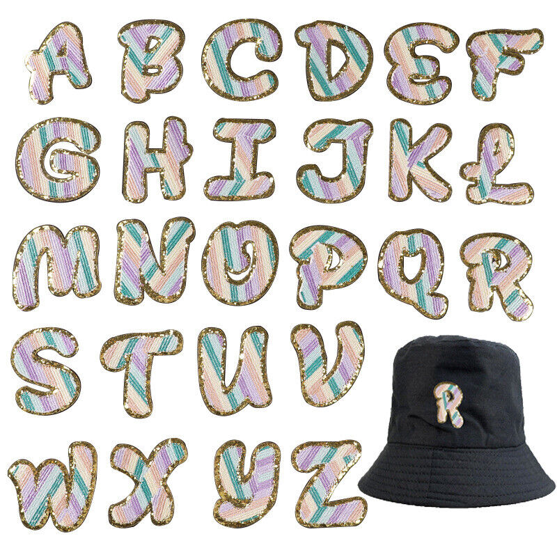 Alphabet A to Z Letters Iron on Patch Glitter Leather Embroidered Badge Applique - Görsel 2