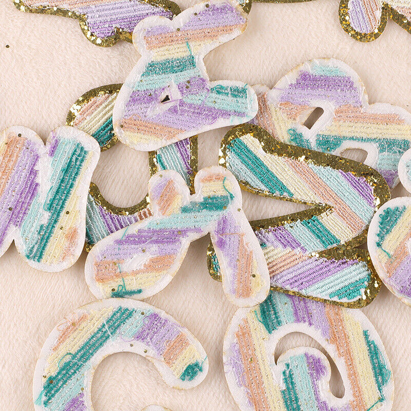 Alphabet A to Z Letters Iron on Patch Glitter Leather Embroidered Badge Applique - Görsel 3