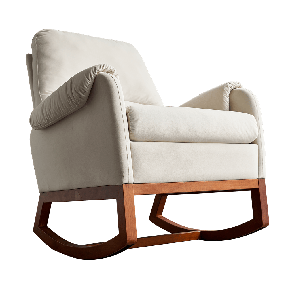 20.47" Velvet Rocking Chair Sofa Armchair for Living Room Reading Room Beige - Görsel 4