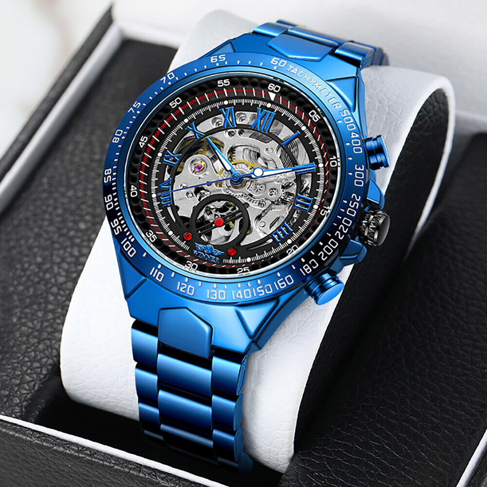 WINNER Men's Stainless Steel Watch Luxury Skeleton Automatic Mechanical Watches - Görsel 2