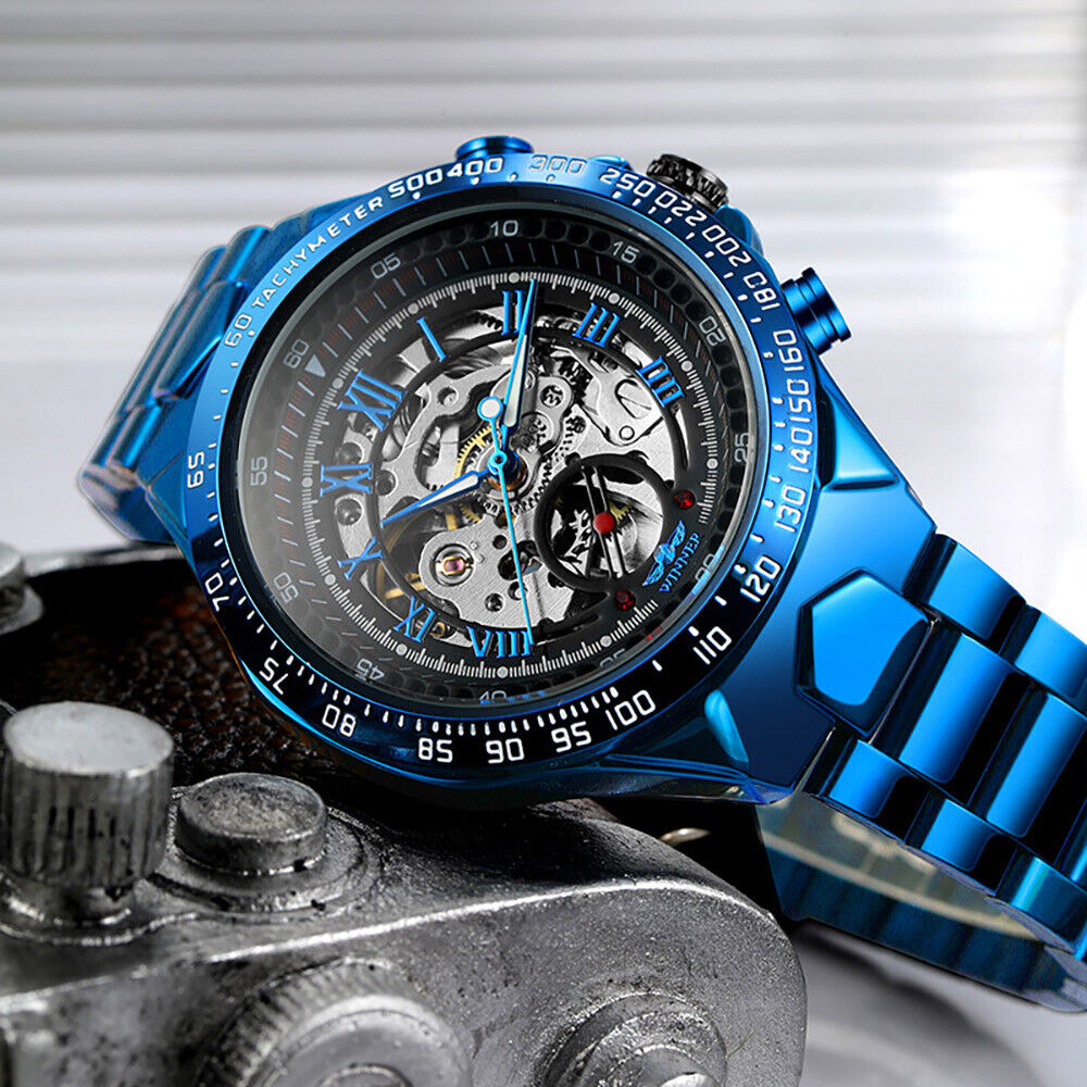 WINNER Men's Stainless Steel Watch Luxury Skeleton Automatic Mechanical Watches - Görsel 3