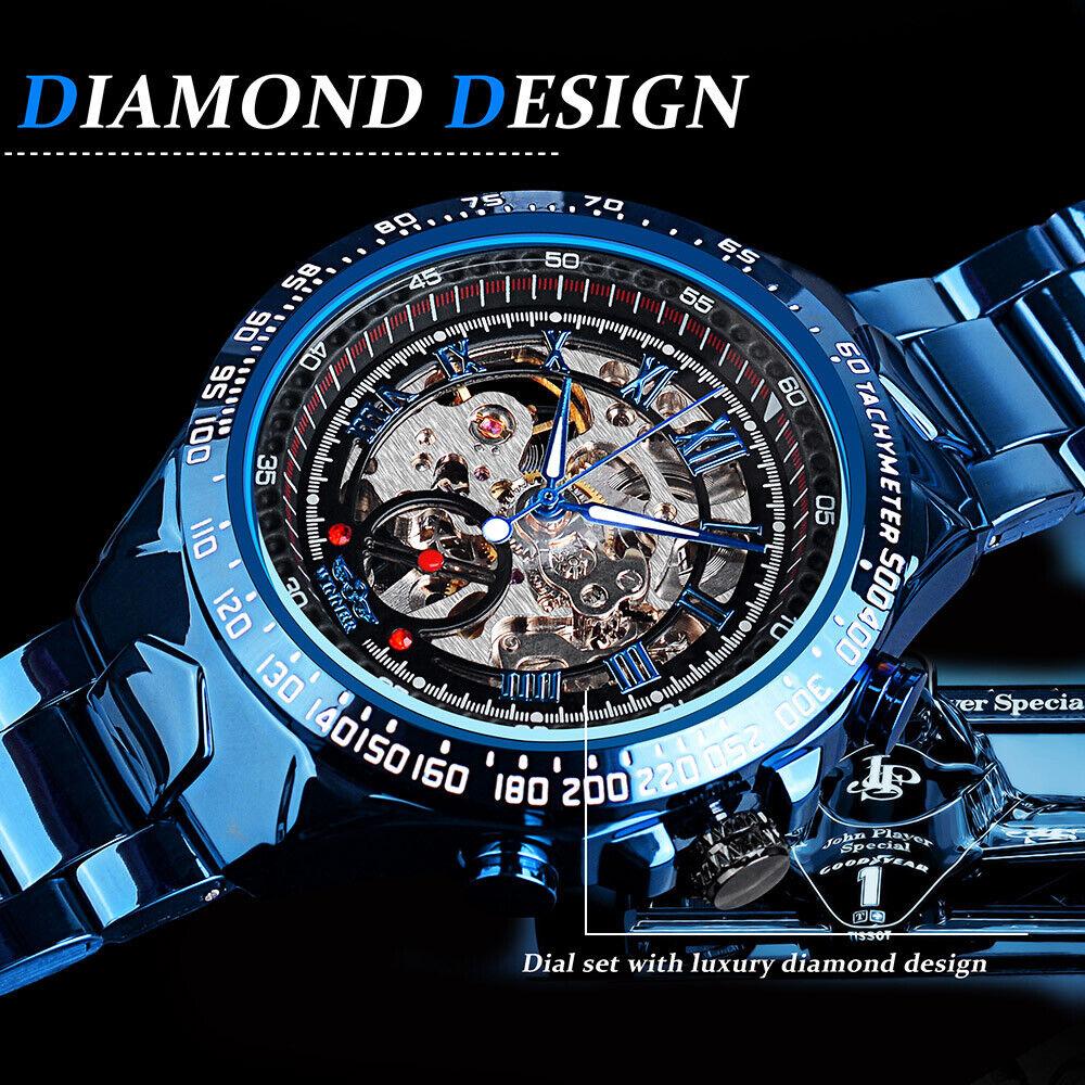 WINNER Men's Stainless Steel Watch Luxury Skeleton Automatic Mechanical Watches - Görsel 4