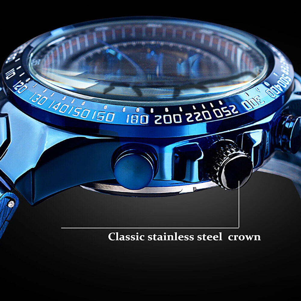 WINNER Men's Stainless Steel Watch Luxury Skeleton Automatic Mechanical Watches - Görsel 5