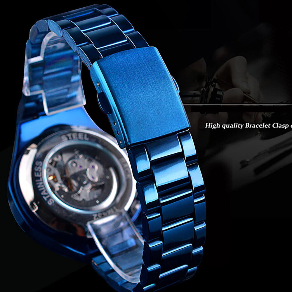 WINNER Men's Stainless Steel Watch Luxury Skeleton Automatic Mechanical Watches - Görsel 7