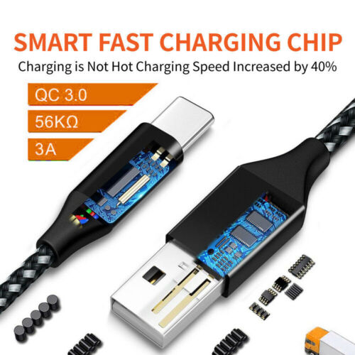 3Pack Braided USB C Type-C Fast Charging Data SYNC Charger Cable Cord 3/6/10FT - Görsel 5