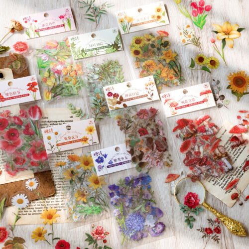 40PCS Flower Plants Paper Stickers Scrapbooking Journal Card Stationery Craft - Görsel 1