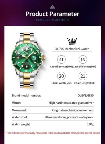 OLEVS Men Automatic Watch Luxury Waterproof Stainless steel Mechanical Watches - Görsel 9