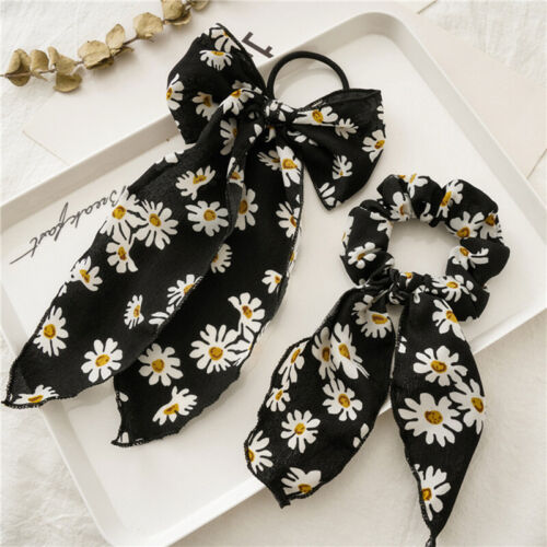 Daisy Floral Bow Scrunchies Hair Band Elastic Hair Ties Rope  Ponytail Scarf US - Görsel 1