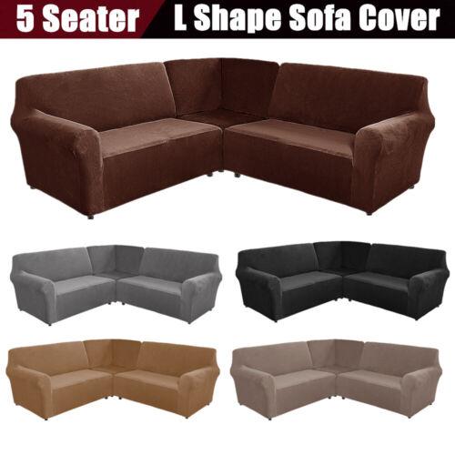 3-Piece Velvet L Shape Sofa Covers 5 Seater Sectional Corner Sofa Slipcovers - Görsel 1