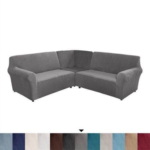 3-Piece Velvet L Shape Sofa Covers 5 Seater Sectional Corner Sofa Slipcovers - Görsel 2