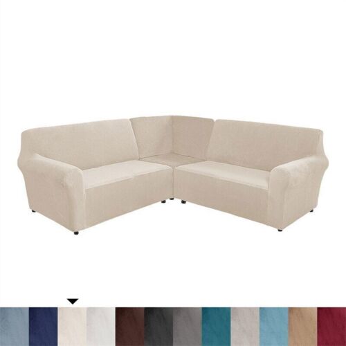 3-Piece Velvet L Shape Sofa Covers 5 Seater Sectional Corner Sofa Slipcovers - Görsel 3