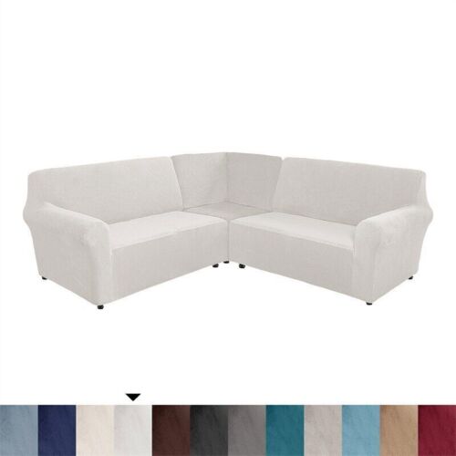 3-Piece Velvet L Shape Sofa Covers 5 Seater Sectional Corner Sofa Slipcovers - Görsel 4