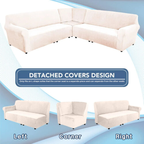 3-Piece Velvet L Shape Sofa Covers 5 Seater Sectional Corner Sofa Slipcovers - Görsel 5