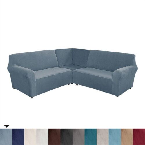 3-Piece Velvet L Shape Sofa Covers 5 Seater Sectional Corner Sofa Slipcovers - Görsel 10