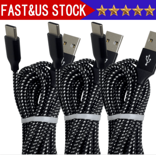 3Pack Braided USB C Type-C Fast Charging Data SYNC Charger Cable Cord 3/6/10FT - Görsel 1