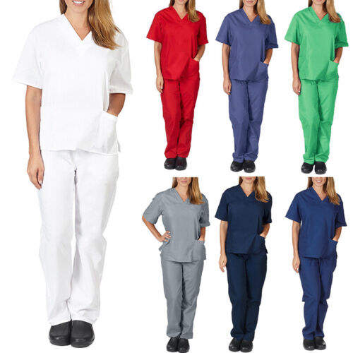 Unisex Hospital Medical Scrub Doctor Nursing Uniform V Neck Top Working Clothes - Görsel 2