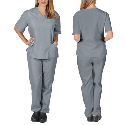 Unisex Hospital Medical Scrub Doctor Nursing Uniform V Neck Top Working Clothes - Görsel 3