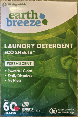 Earth Breeze Laundry Detergent Sheets - Fresh Scent - No Plastic Jug (60 Loads)