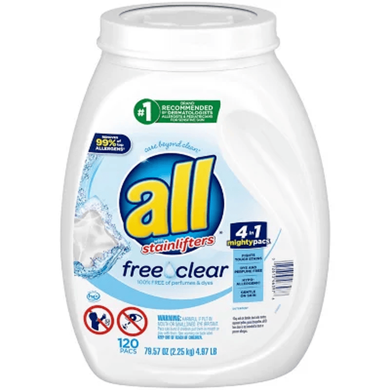 All Mighty Pacs Laundry Detergent, Free Clear for Sensitive Skin (120 Ct.) - Görsel 2
