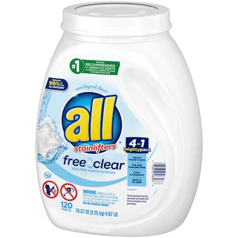All Mighty Pacs Laundry Detergent, Free Clear for Sensitive Skin (120 Ct.) - Görsel 4