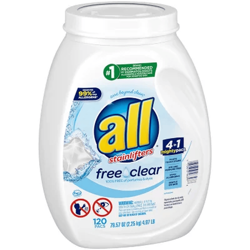 All Mighty Pacs Laundry Detergent, Free Clear for Sensitive Skin (120 Ct.) - Görsel 5